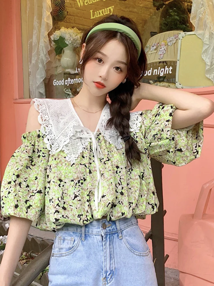 Женская летняя тонкая рубашка с рукавами-фонариками и цветочным принтом | одежда