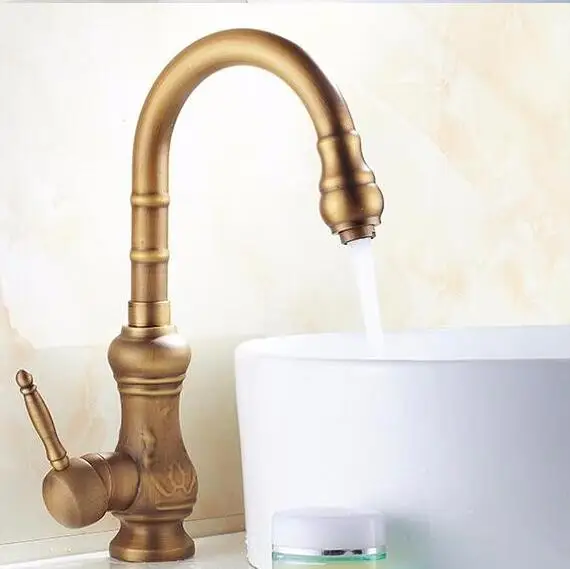 Бесплатная доставка кухонные краны/cozinha/кран античный латунный поворотный носик
