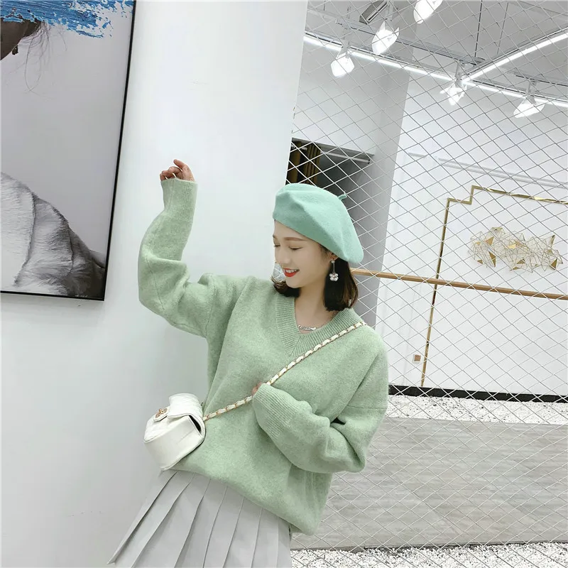 wool sweater female 2019 autumn Korean round neck pullover long sleeve Slim shirt women's wild jacket | Женская одежда