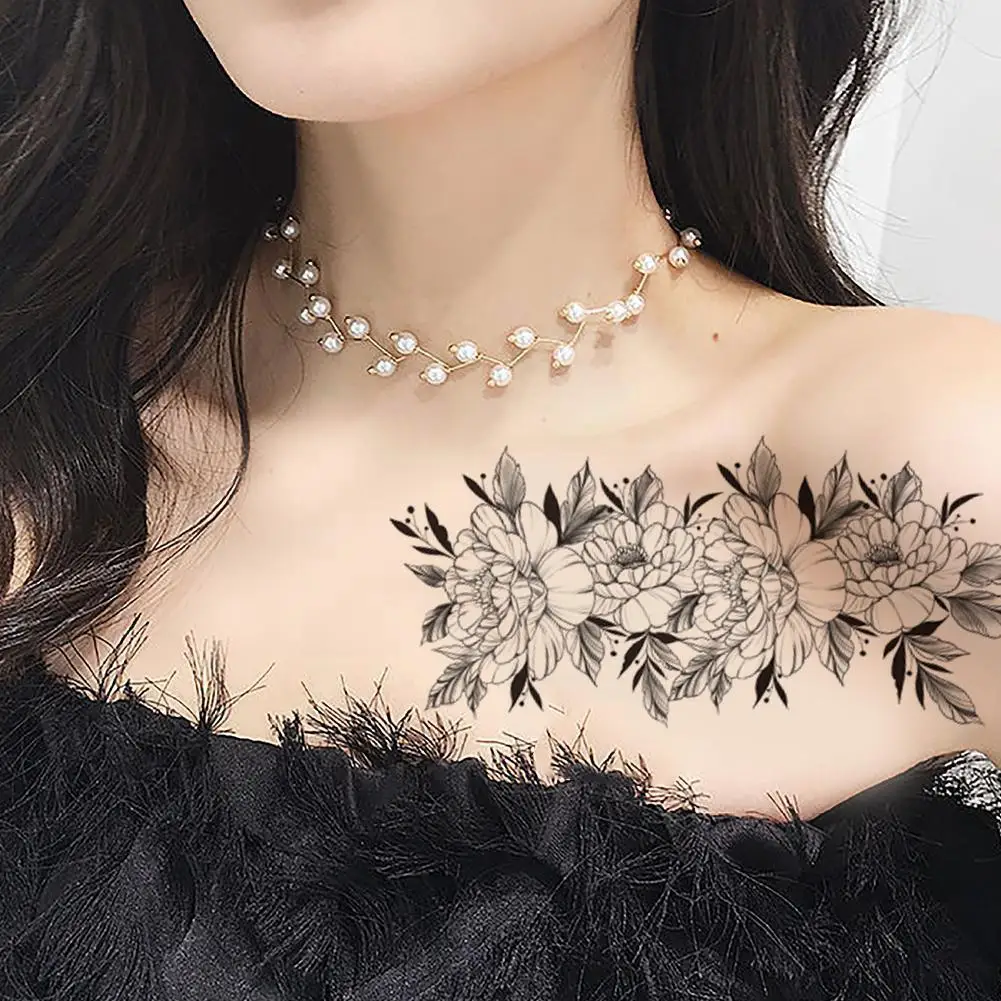 

1 лист цветок временные татуировки для женщин Водонепроницаемый наклейки татуировки DIY 3D Черный Одноразовый леди сумки на плечо татуировки ...