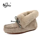 100% натуральная кожа Водонепроницаемая женская обувь на плоской подошве Удобная зимняя теплая обувь из натурального меха модная Нескользящая женская обувь