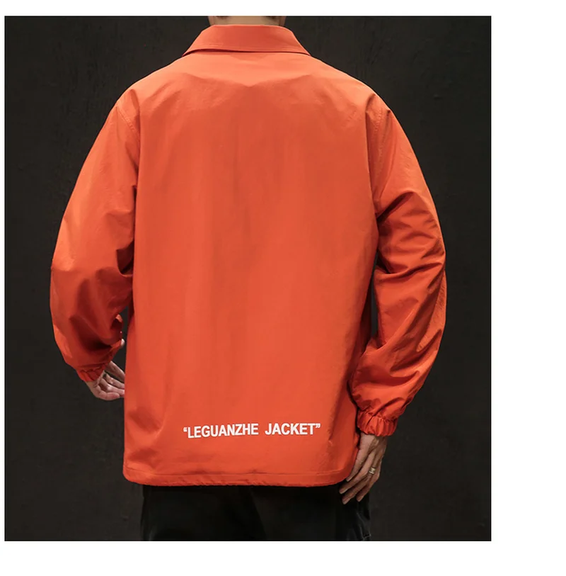 VOGUELEO Men'sJacket Япония Стиль отложной воротник сплошной черный оранжевая верхняя