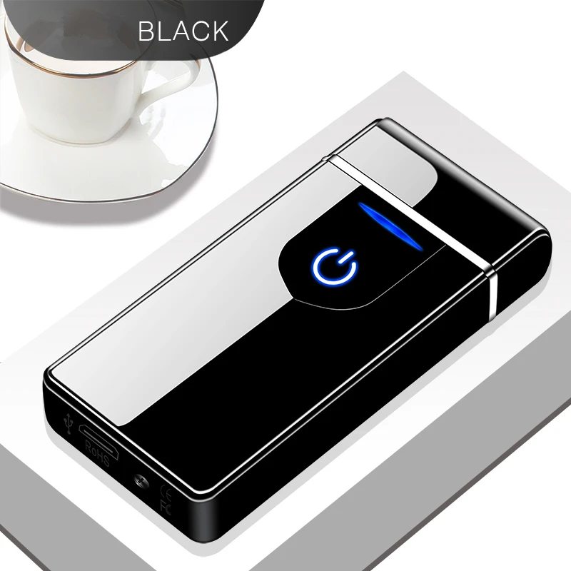 black Двойной arc светодиодный сенсорный экран зондирование USB петля зарядки безопасный и портативный Зажигалка выбор подарка - Цвет: black