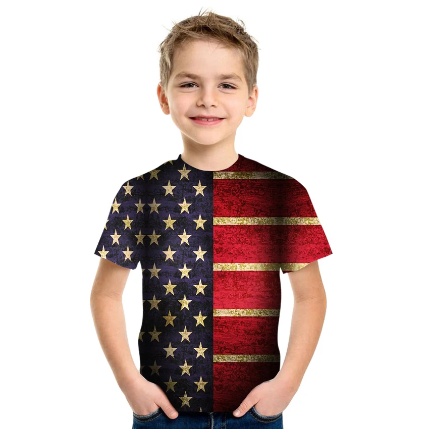 

Летняя футболка для мальчиков и девочек с рисунком национального флага, модный топ для мальчиков, футболка с коротким рукавом, Повседневная...