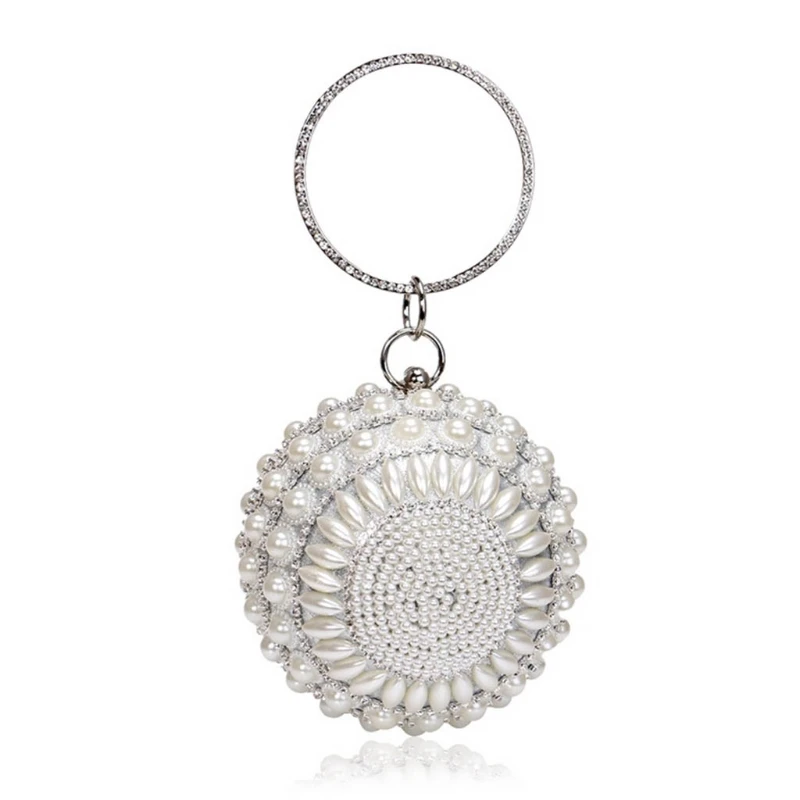 

Женская круглая сумочка-клатч с бусинами и искусственным жемчугом, вечерняя сумочка 50LD