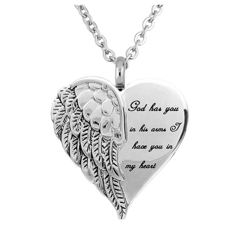 

Angel Wing Hold Heart Cremation Urn Necklace Keepsake Memroial Jewelry For Ash