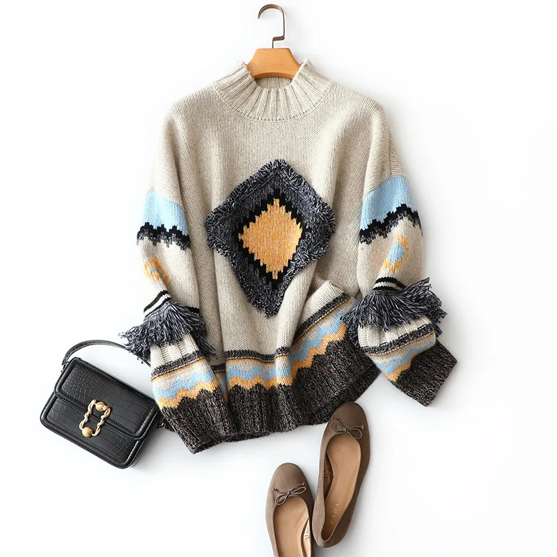 

KMS 100% Pure Cashmere autumn winter O-neck thick Batwing sleeve fashion luxury women sweater