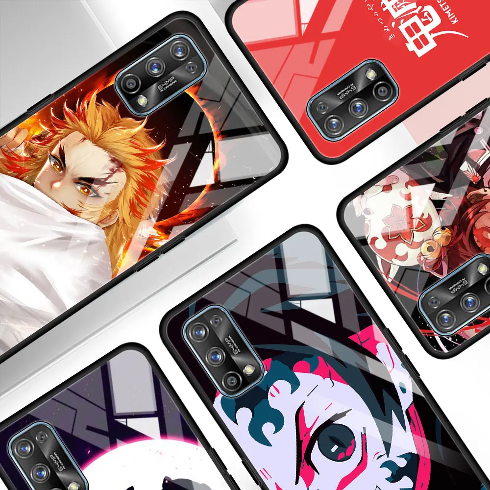 

Case For Oppo A9 2020 Find X2 Lite A52 Phone Capa For Realme 6 7 5 Pro 7i C3 XT Tempered Glass Cover Demon Slayer Coque Shell