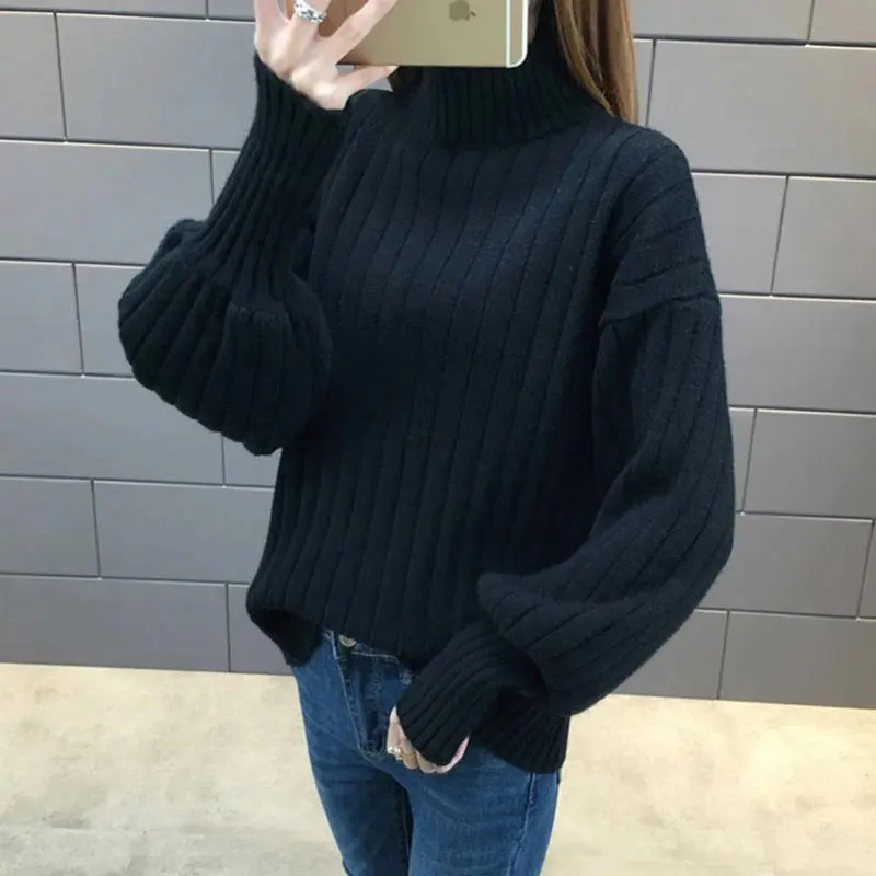 Плотный теплый свитер для женщин 2021 модный джемпер с рукавами-фонариками женские