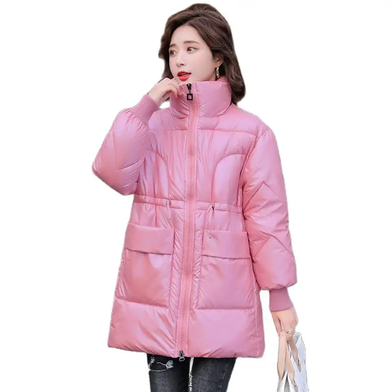 2021 New Winter Women's Oversize Jacket Loose Stand Collar Bubble Coat Large Size Cotton Warm Parka Women Glossy Zipper Jacket