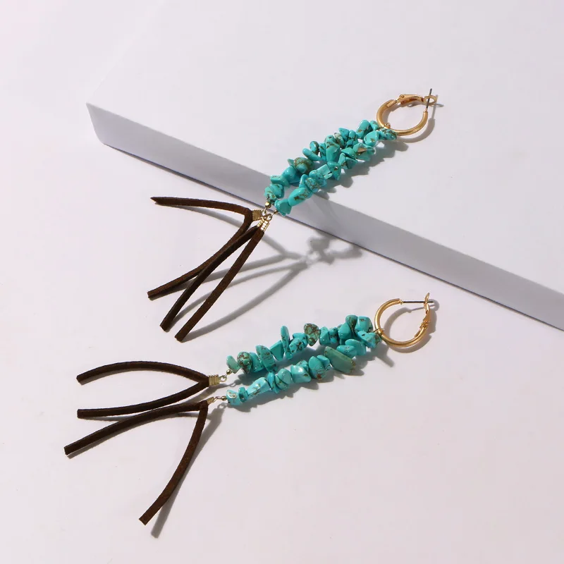 Коми синий натуральный камень бирюзовые серьги для женщин девушки кисточкой