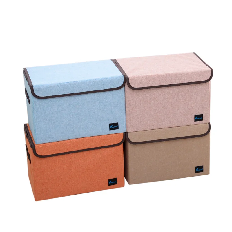 

linen Fabric Folding Storage Boxes Foldable Bins Toys Organizer With Lids Storage Basket Laundry S6S11L42