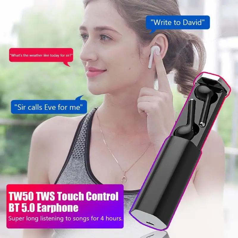LEORY TW50 TWS Беспроводные bluetooth 5,0 Наушники Hi-Fi стерео смарт-гарнитура сенсорные наушники розовый черный синий белый