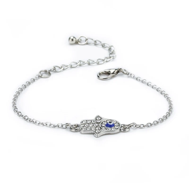 Женский браслет-цепочка с кристаллами подвеской глаз