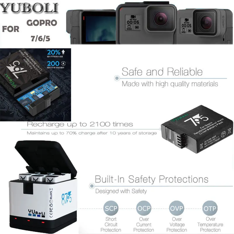 Аккумуляторная батарея 4x + зарядное устройство Hero 5 6 7 3 в комплекте для GoPro 8 hero Black
