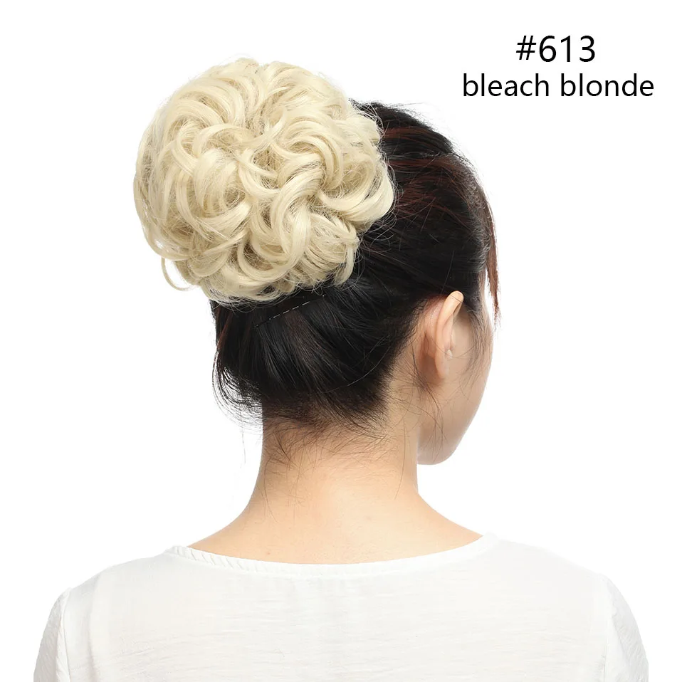 bleach blonde SNOILITE короткий кудрявый шиньон волос булочки для волос с эластичным шнурком Updo булочки для волос Синтетические заколки для волос - Цвет: bleach blonde