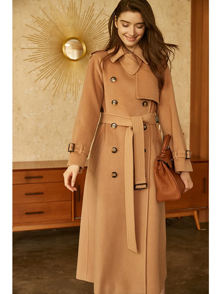 

camel thickened double-sided cashmere coat women's medium and long knee warm Hepburn high-end wool coat