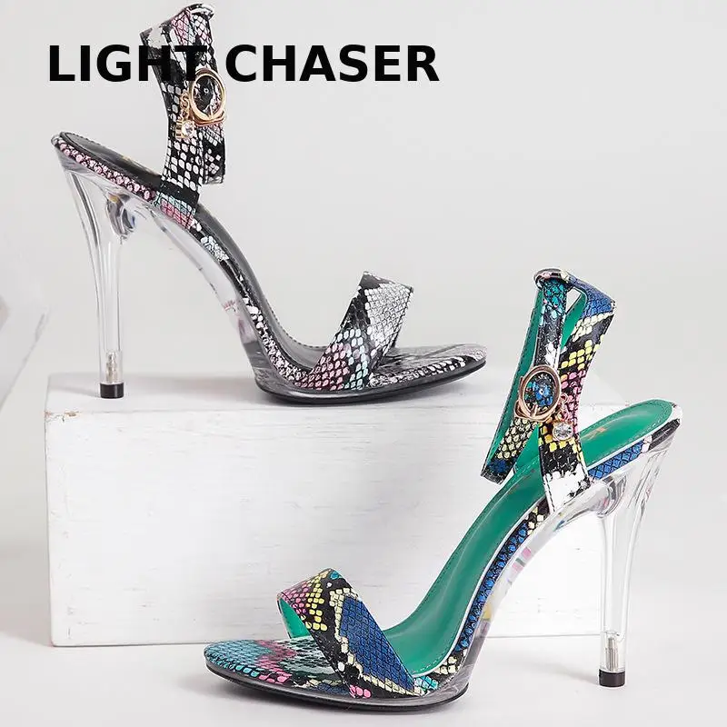 

Ins Classic Snakeskin Pattern Female High-heeled Shoes With Crystal Heel Female Sandals Large Size High-heeled Sandals Female 41