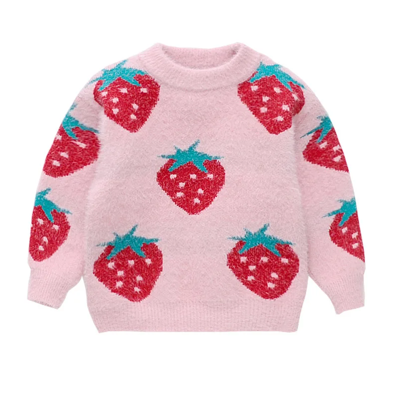 strawberry baby girl sweaters winter warm 2 3 4 5 6 years toddler knitting pullovers top cardigans kids children | Детская одежда и