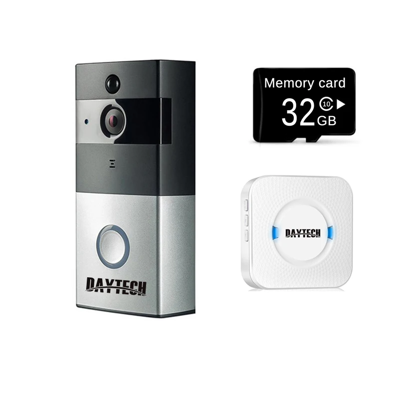 DAYTECH беспроводной WiFi видео дверной звонок камера IP Кольцо Дверной звонок двухстороннее аудио приложение управление iOS Android батарея питание карта опция - Цвет: Chime 32G