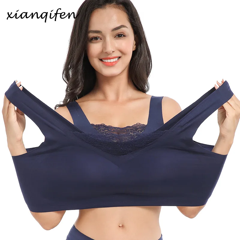 Xianqifen sports plus size bras for women seamless push up wireless vest sexy sleep bralette lace brassiere 110 115 M XL top bh