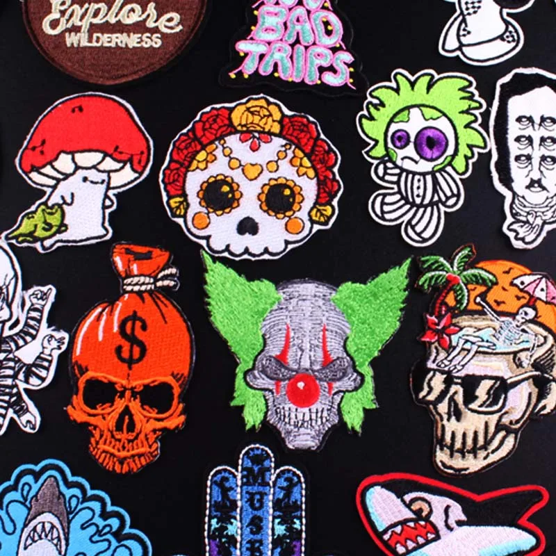 

Punk /Skull DIY Embroidery Patches For Clothing Cartoon Embroidered Patches For Clothes Applique For T-shirt Badges Whale Patch