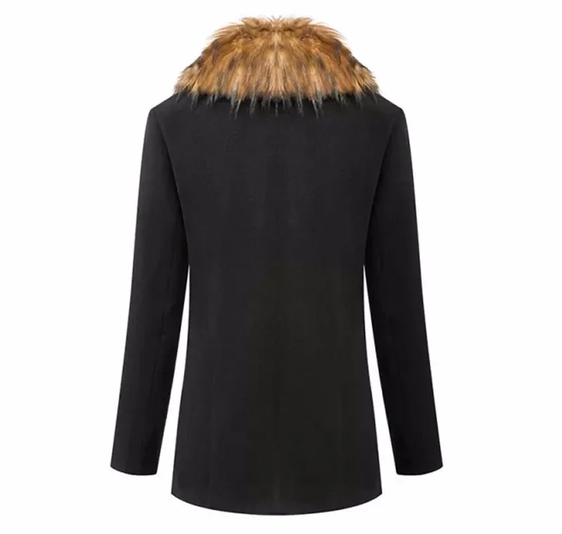 Искусственный меховой воротник шерстяной пальто для женщин плюс размер 5XL зимнее
