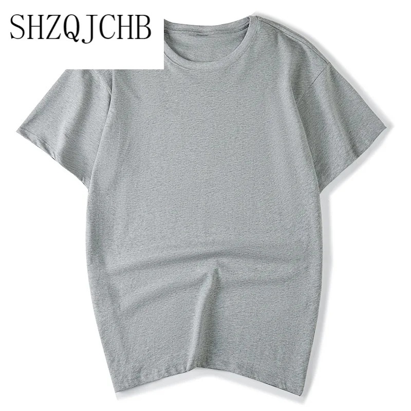 

cotton Thick solid color short sleeve t-shirt men's and women's cotton round neck bottomed shirt tide white half sleeve summer