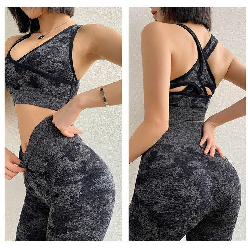 Бесшовный Камуфляжный комплект для йоги Oyoo камуфляжный спортивный костюм из 2