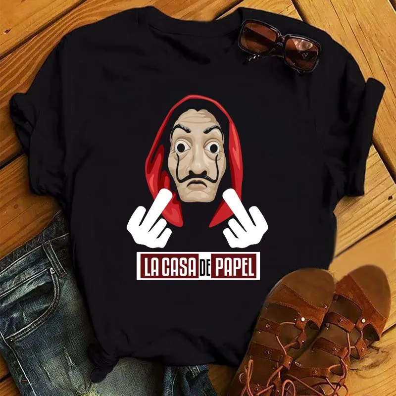 la casa de papel black tshirt money heist tees tv series t shirt women short sleeve house of paper funny female t shirt tops free global shipping