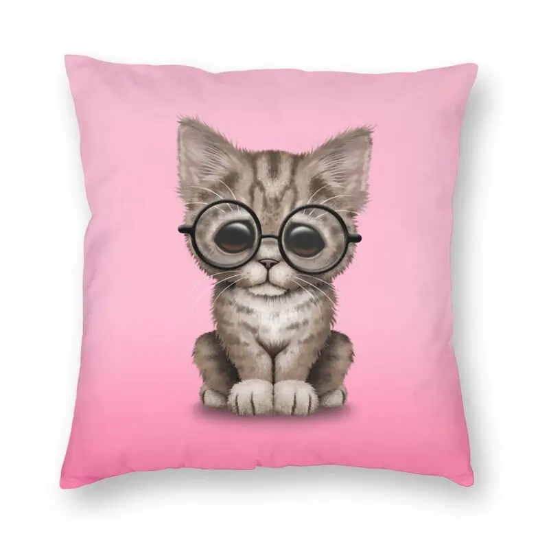 

Cute Brown Tabby Kitten Wearing Eye Glasses Throw Pillow Case Decoration Cat Lover Cushion Cover 45x45cm Pillowcover for Sofa