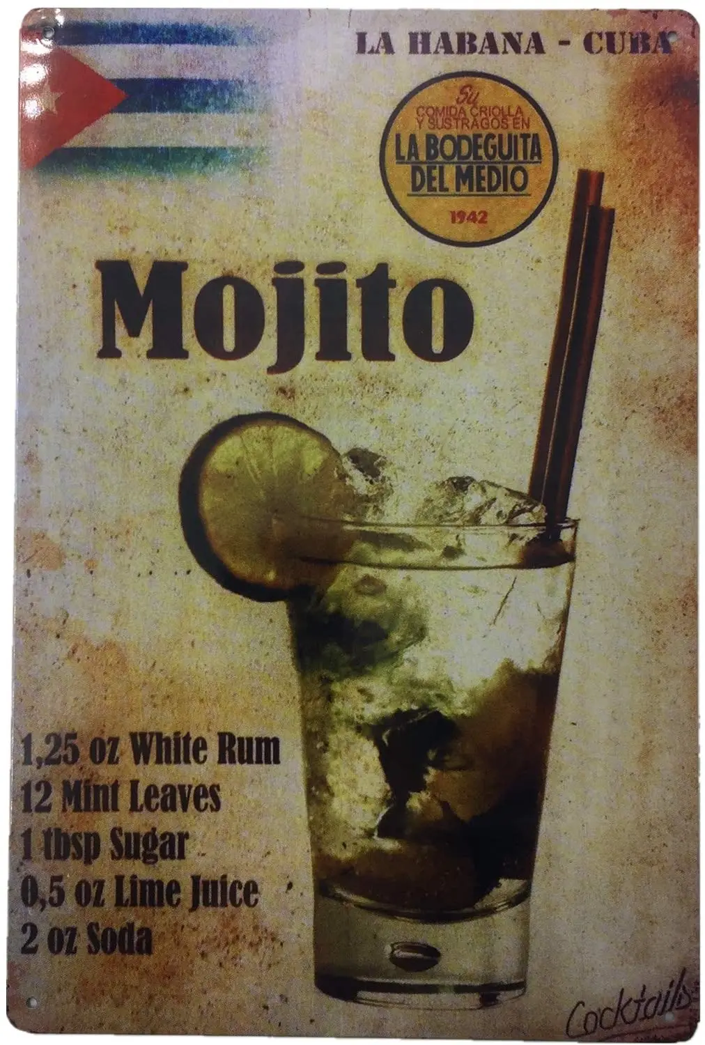 

Metal Plaque Mojito Cocktail Poster Tin Sign Bar Bistro Dessert Shop Club Club House Wall Decoration Vintage Metal Plate