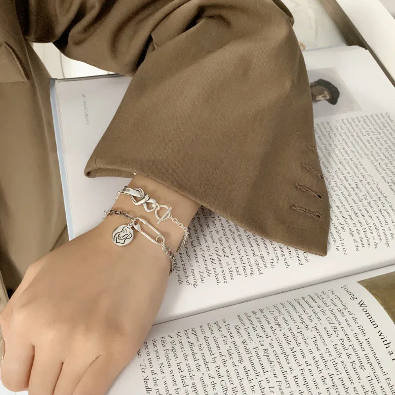 

New S925 Sterling Metal Bracelet Personality Ms. Female Hand Chain Bracelets Creative Girl Women Charm Jewelry Gift