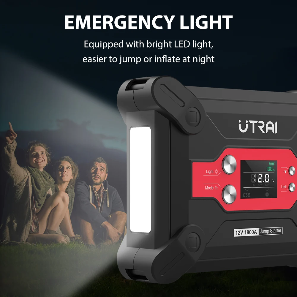 Продажа Пусковое устройство UTRAI 4 в 1 с компрессором, 1800 А Автомобильное пусковое устройство Внешний аккумулятор портативный воздушный компрессор н...