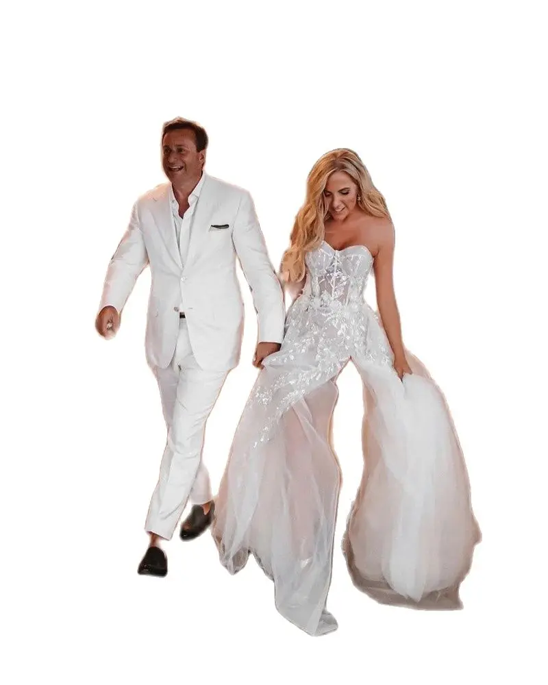 

2022 Tailor-Made White Notch Lapel Single Breasted Male Suit Set 2 Pieces Grooms Beach Wedding Party Outfit For Man Formal Wear