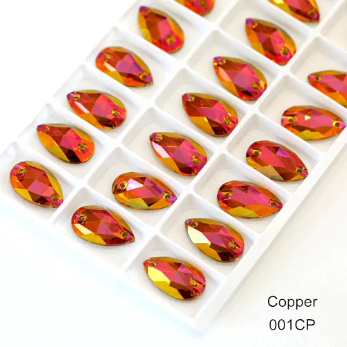 Copper 24 шт./лот AAAAA качество каплевидные стеклянные стразы блеск пришить стразы Красочные стразы для шитья свадебное платье B3408 - Color: Copper