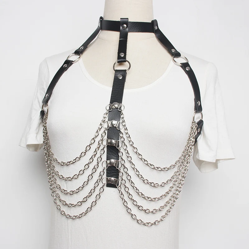 

PU Leather Halter Harness Waist Belt Women Gothic Punk Bandage Cage Strap Bra Belt Sexy Neck Chain Cosplay Women Body Bondage