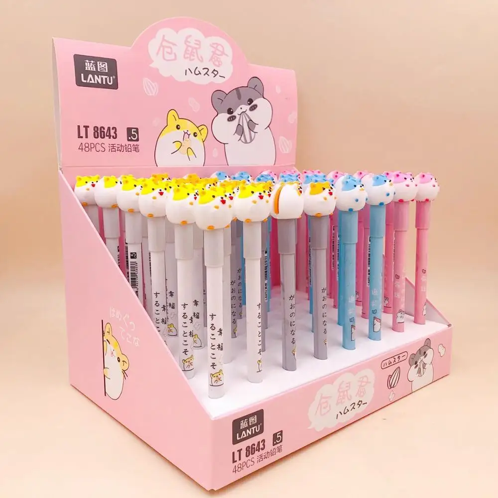 

48 pcs/lot Cartoon Hamster Mechanical Pencil Cute Student Automatic Pen For Kid School Office Supply Promotional gifts