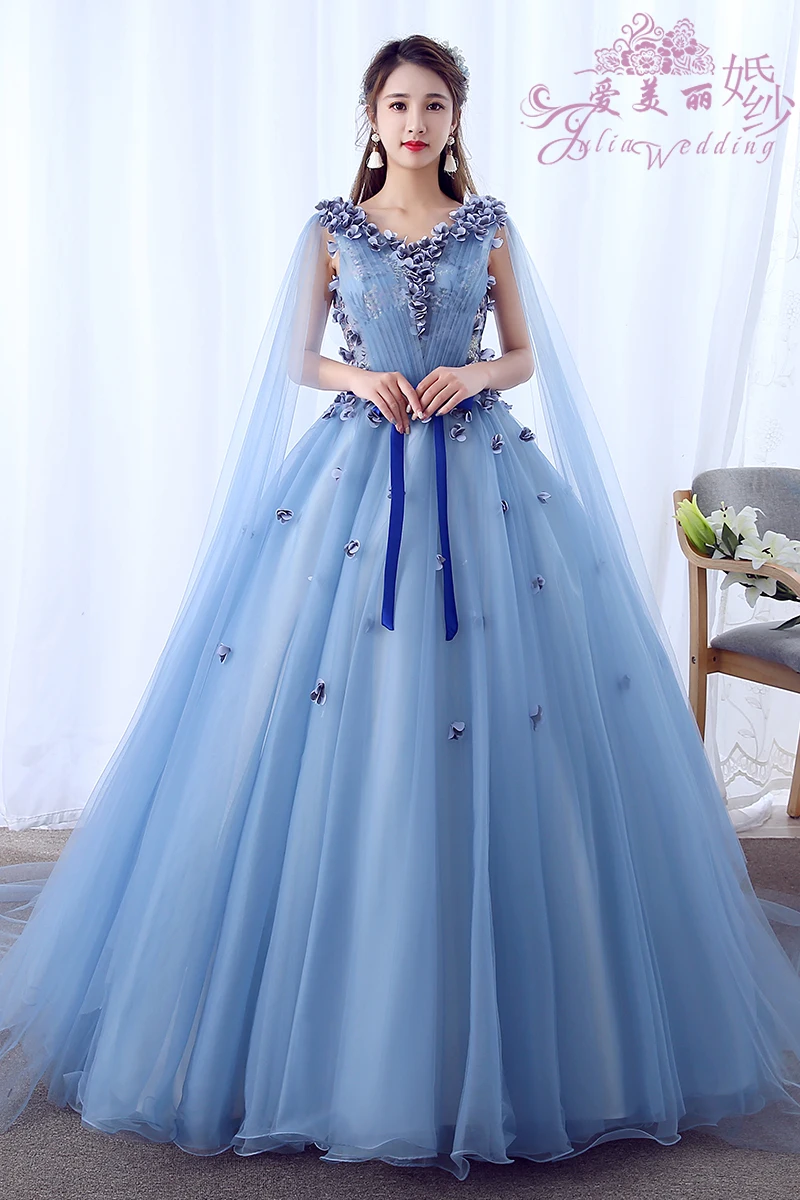 

Blue Appliques Beading Quinceanera Dresses Ball Gown vestido de 15 anos Vestidos De Quinceanera