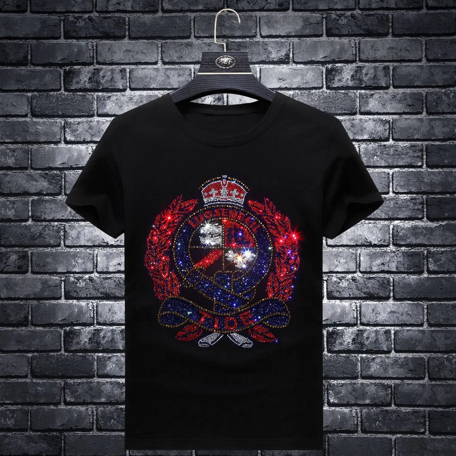 

2021 футбол Стразы футболки брендовая мужская стильное джинсовое платье с коротким рукавом в стиле кэжуал человек уличной моды с круглым выр...