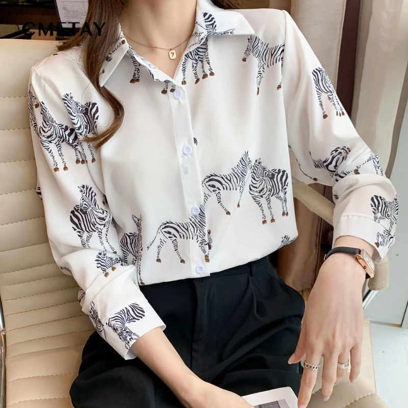 

Блузка женская с длинным рукавом, в стиле ретро, с лацканами