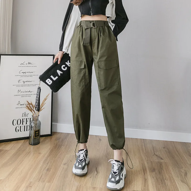 Женские брюки-карго в стиле милитари с высокой талией камуфляжные шаровары