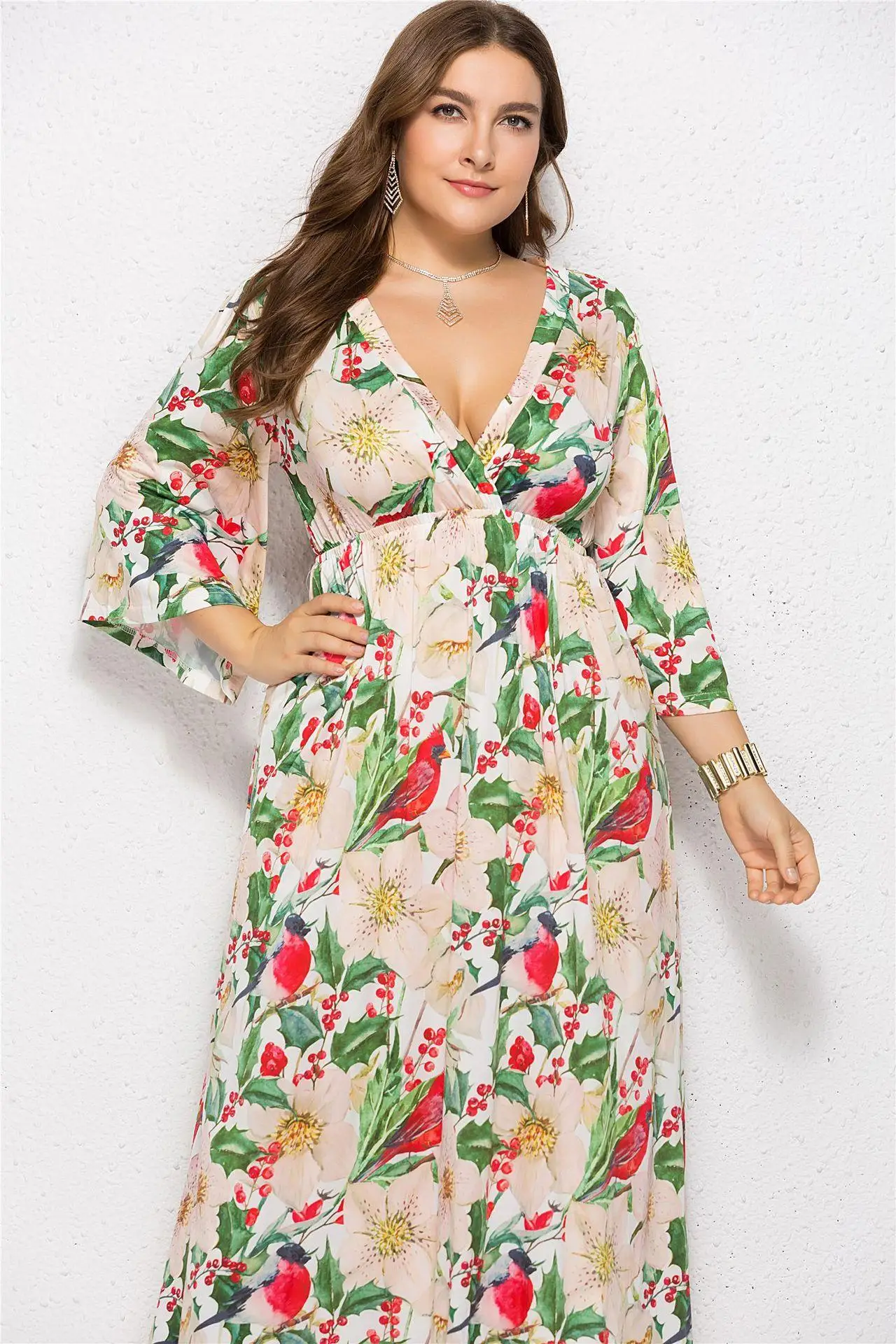 Для женщин богемный с длинными рукавами вечерние v-образным вырезом из