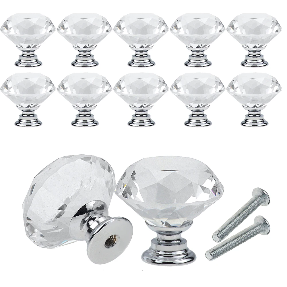 5Pcs/set 30mm Diamond Shape Design Crystal Glass Knobs Cupboard Drawer Pull Kitchen Cabinet Door Wardrobe Handles Hardware