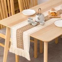 cotton macrame rustic tablecloth splicing lace burlap table runner romance coffee bed runners with tassel for party decoration