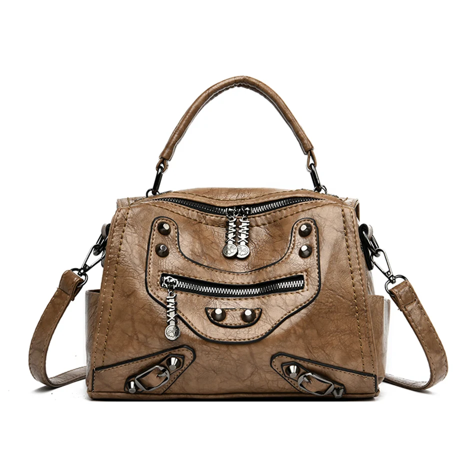 Mochila Feminina, рюкзак из мягкой кожи, женский рюкзак, высокое качество, рюкзак с заклепками, дамские сумки через плечо для женщин, Sac - Цвет: Khaki
