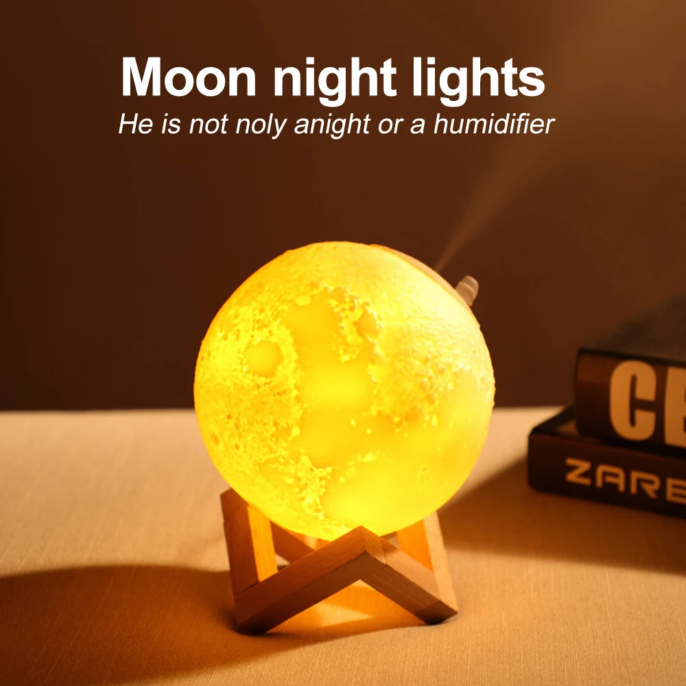 3D Print Moon Lamp With 880ML Air Humidifier LED Night Light Color Change For Home Decor Cool Mist Purifier |