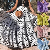 80 hot sale new arrival summer women plus size polka dot high waist ruffled a line swing maxi skirt wholesale