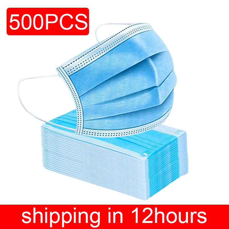 

500PCS Wholesale Masks Disposable Non Woven 3 Layer Filter Mouth Masks Anti Dust Breathable Earloops Face Masks Mascarillas