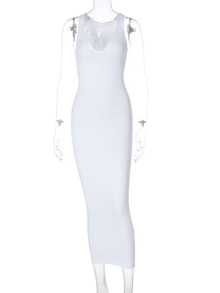 

women's low neck sexy Street dress, sleeveless maxi dress, Knitted Robe, evening dress